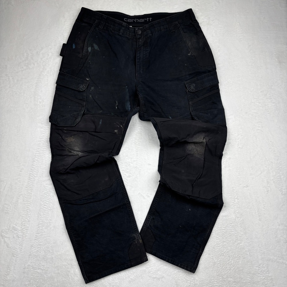 Carhartt‎ Mens 38x32 Black ForceTappen Vintage Distessed Double Knee Work pants
